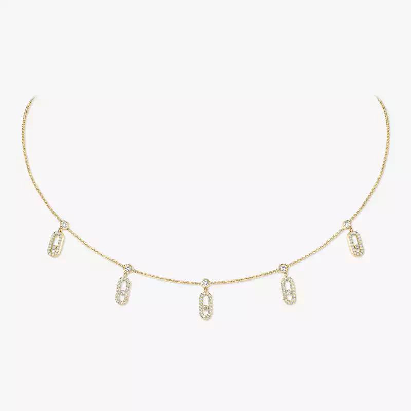 Collier Femme Or Jaune Diamant Choker Move Uno Pampille Pavé 12150-YG