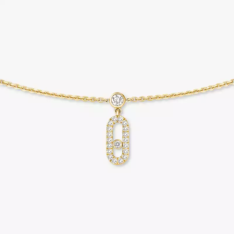 Collier Femme Or Jaune Diamant Choker Move Uno Pampille Pavé 12150-YG