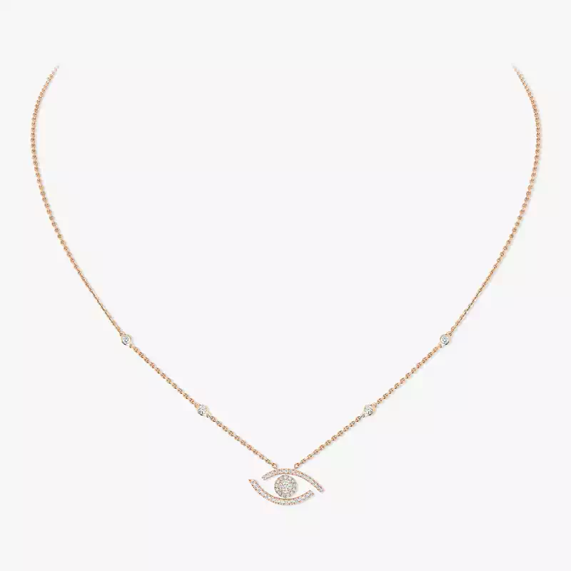 Necklace Femme Pink Gold Diamond Lucky Eye Pavé 07525-PG