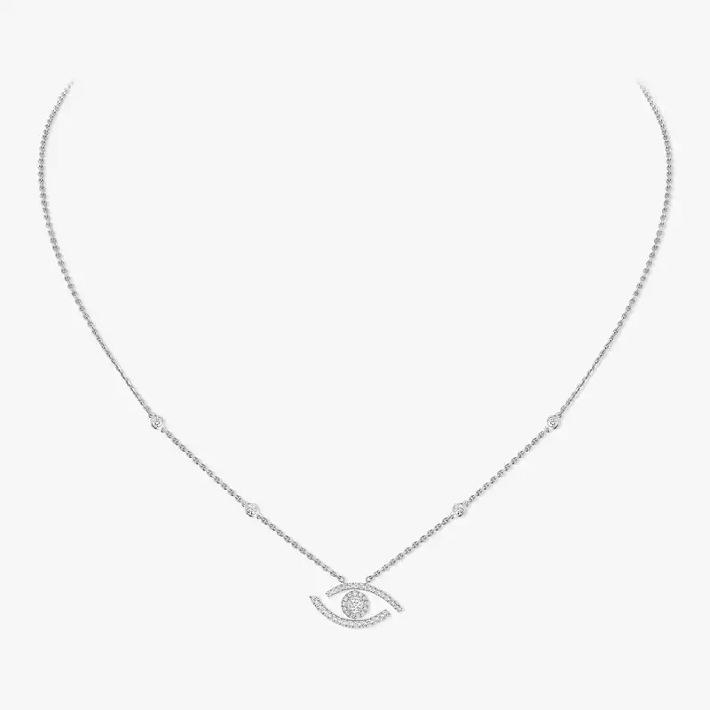 Necklace Femme White Gold Diamond Lucky Eye Pavé 07525-WG