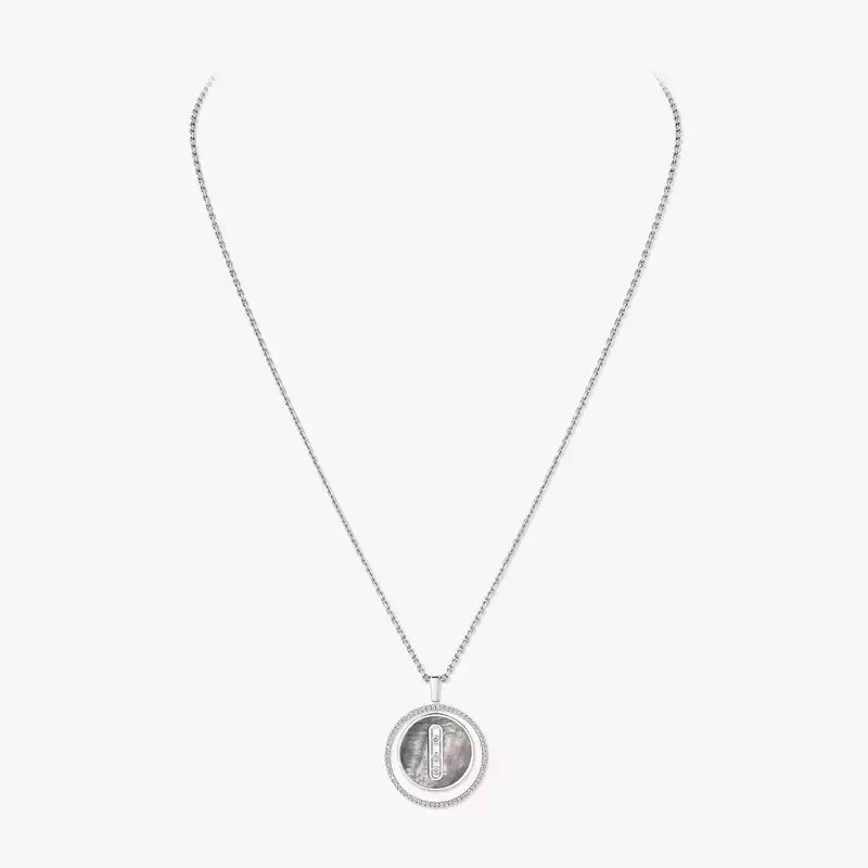 Collier Femme Or Blanc Diamant Lucky Move MM Nacre grise 10837-WG