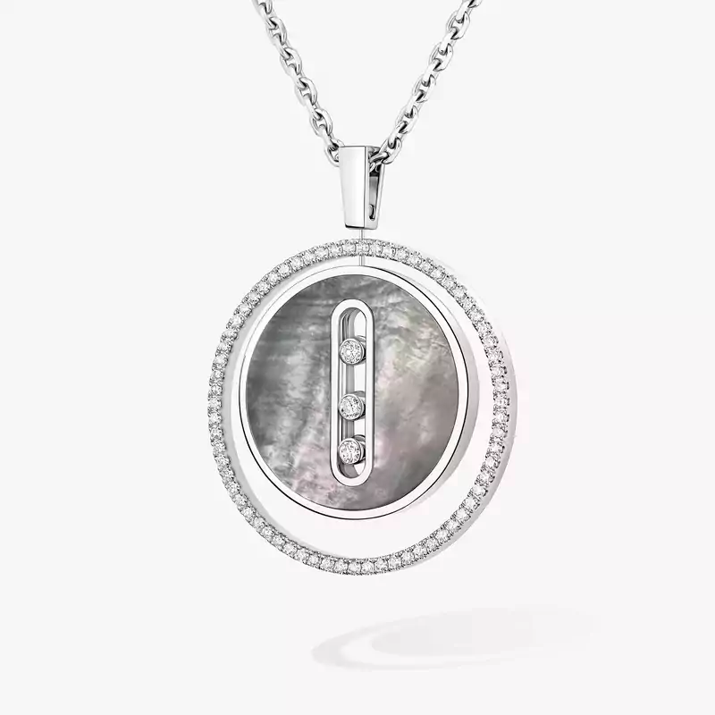 Collier Femme Or Blanc Diamant Lucky Move MM Nacre grise 10837-WG