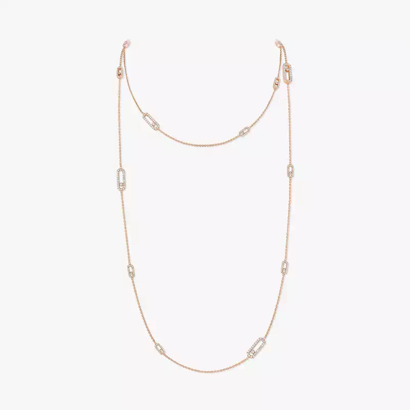Collier Femme Or Rose Diamant Sautoir Long Move Uno 11324-PG