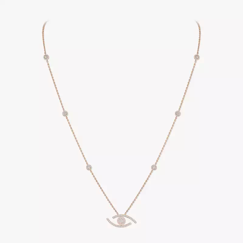 Lucky Eye Diamond Pavé Long Necklace Pink Gold For Her Diamond Necklace 11570-PG