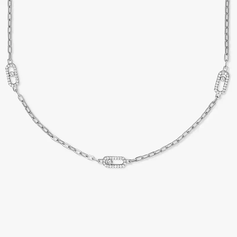 Collier Femme Or Blanc Diamant Sautoir Move Uno  07170-WG