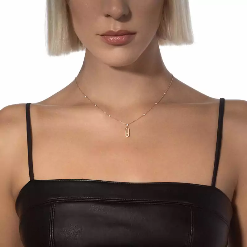 Long Move Uno Pink Gold For Her Diamond Necklace 10111-PG
