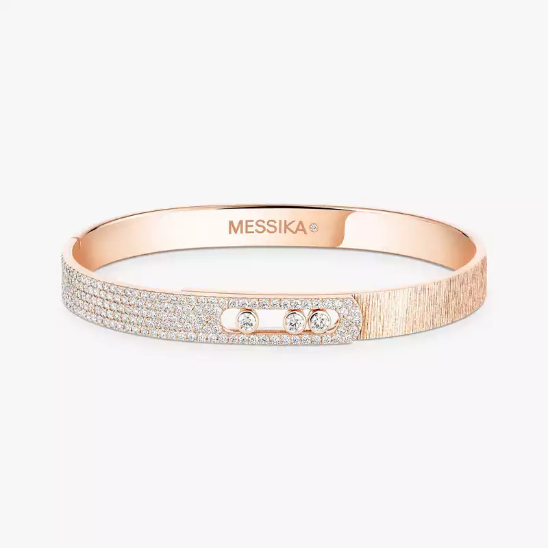 Bracelet Homme Or Rose Diamant Bangle Move Noa Ciselé Semi-Pavé Grandes Tailles 14556-PG