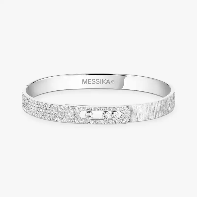 Bracelet Mixte Or Blanc Diamant Bangle Move Noa Ciselé Semi-Pavé 14501-WG