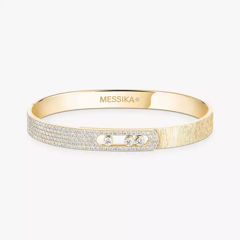 Bracelet Femme Or Jaune Diamant Bangle Move Noa Ciselé Semi-Pavé Grandes Tailles 14556-YG