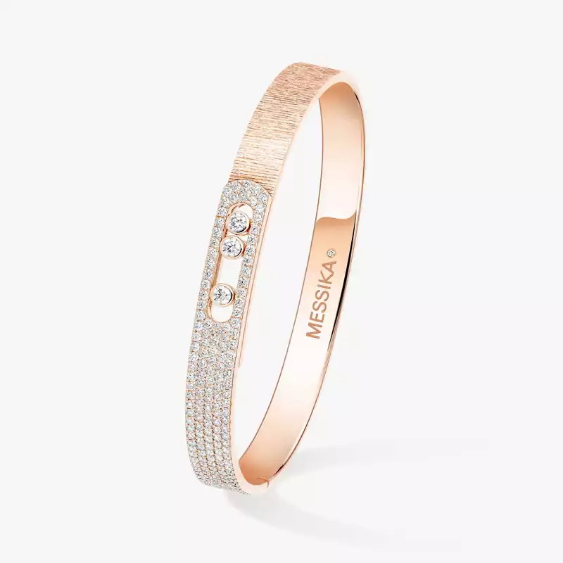 Bracelet Homme Or Rose Diamant Bangle Move Noa Ciselé Semi-Pavé Grandes Tailles 14556-PG