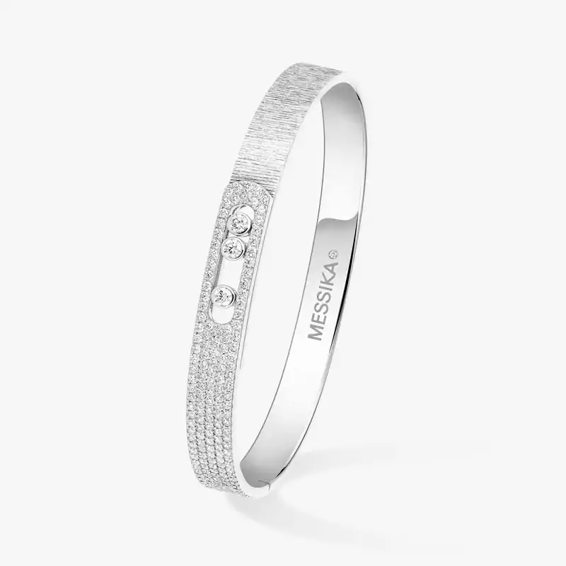 Bracelet Mixte Or Blanc Diamant Bangle Move Noa Ciselé Semi-Pavé 14501-WG