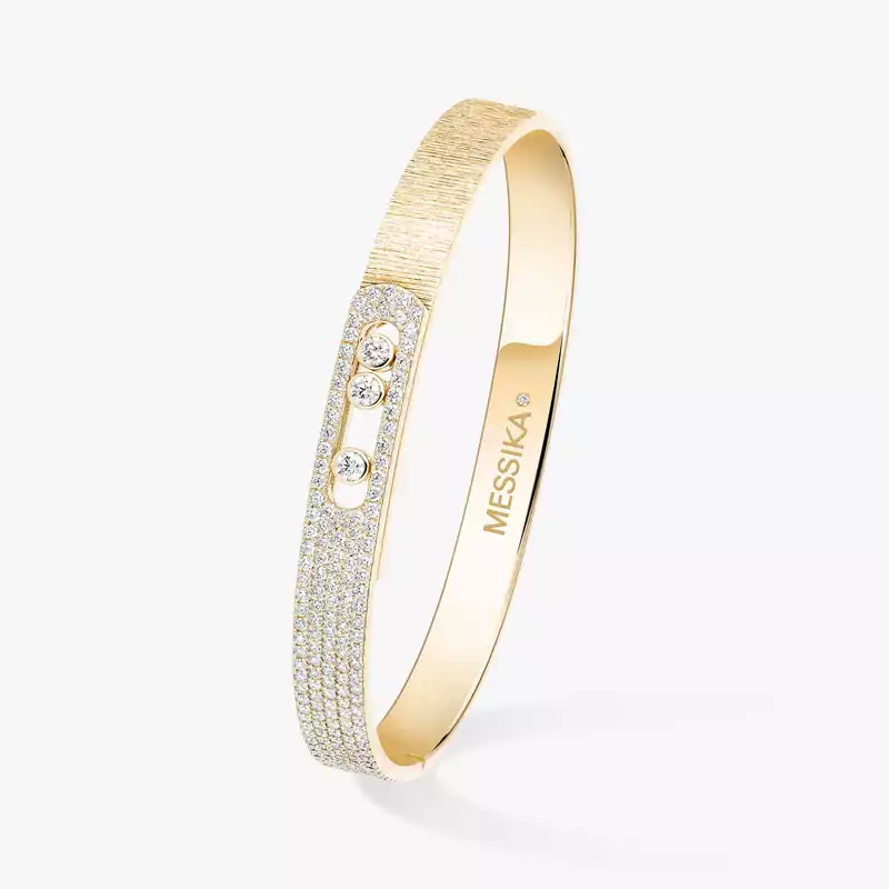 Bracelet Femme Or Jaune Diamant Bangle Move Noa Ciselé Semi-Pavé Grandes Tailles 14556-YG