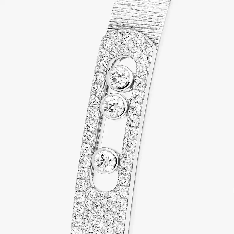 Bracelet Mixte Or Blanc Diamant Bangle Move Noa Ciselé Semi-Pavé 14501-WG
