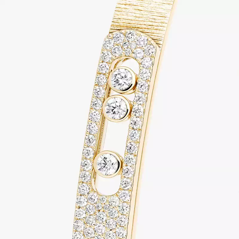 Bracelet Femme Or Jaune Diamant Bangle Move Noa Ciselé Semi-Pavé Grandes Tailles 14556-YG