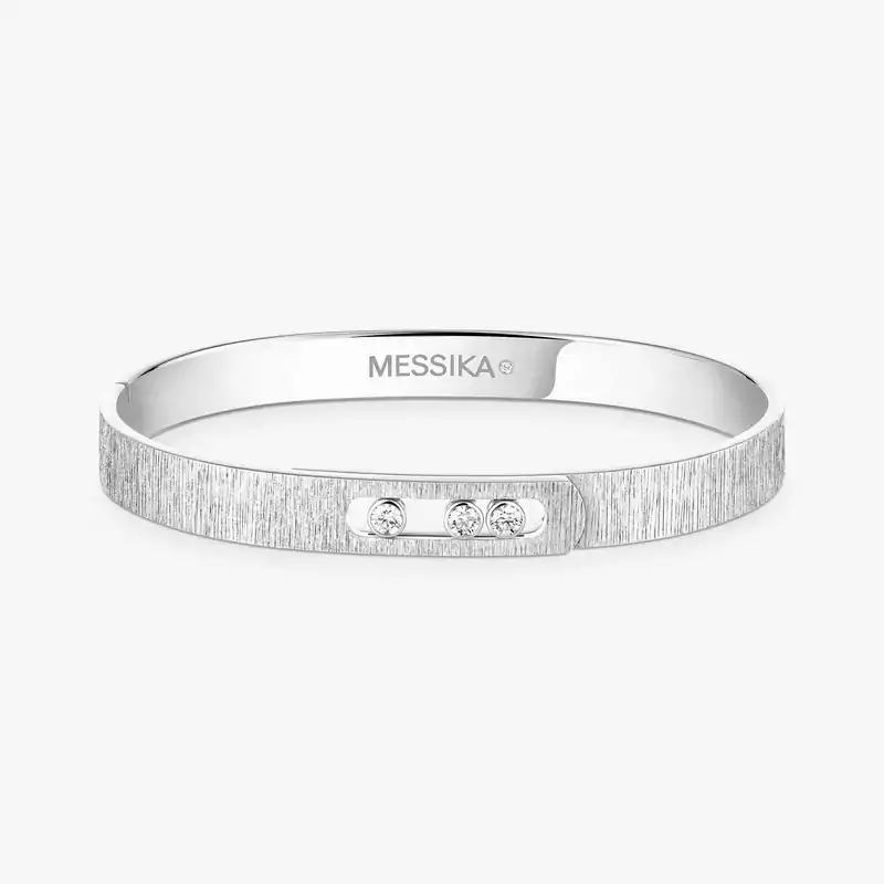 Bracelet Femme Or Blanc Diamant Bangle Move Noa Ciselé Grandes Tailles 14495-WG