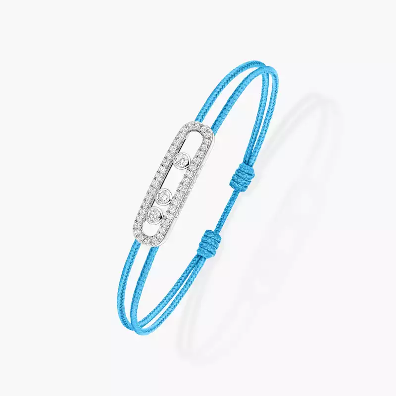 Bracelet Femme Or Blanc Diamant Cordon Messika CARE(S) Bleu Pavé 14657-WG
