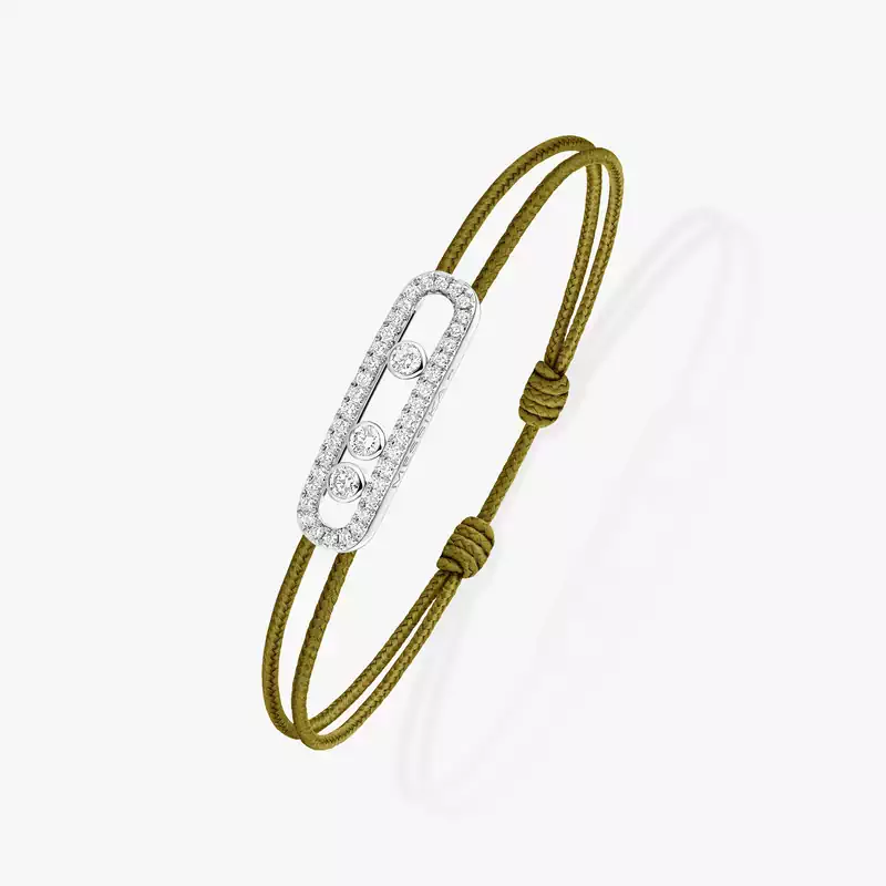 Messika CARE(S) Khaki Cord Pavé Bracelet White Gold For Her Diamond Bracelet 14100-WG