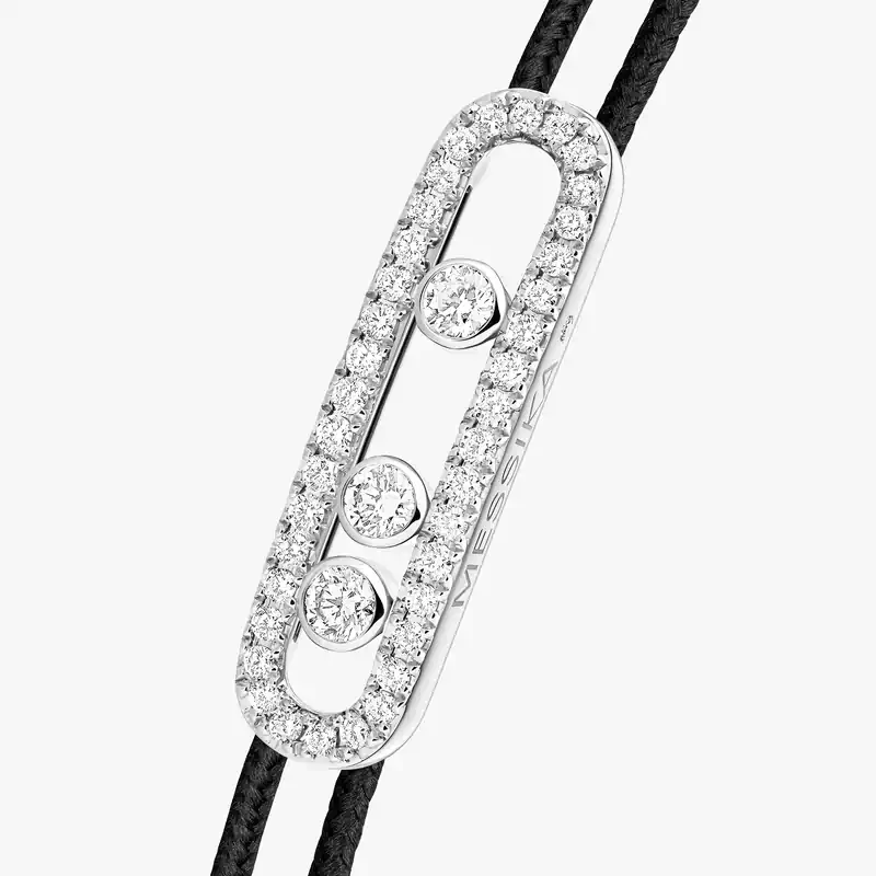 Bracelet Femme Or Blanc Diamant Cordon Messika CARE(S) Noir Pavé 14141-WG