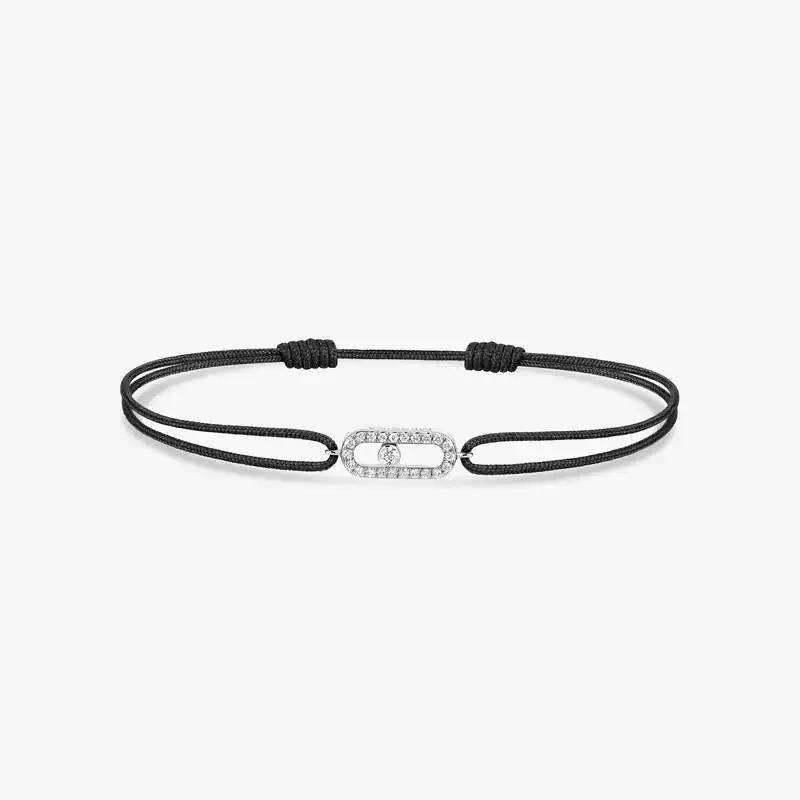 Move Uno Black Cord Bracelet White Gold For Her Diamond Bracelet 13209-WG