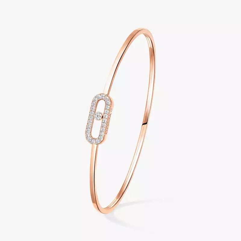 Bracelet For Her Pink Gold Diamond Jonc Flex Move Uno Pavé 11134-PG