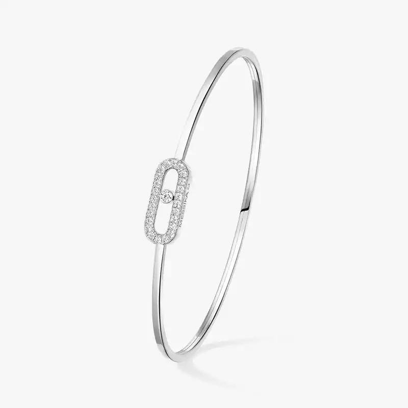 Bracelet Femme Or Blanc Diamant Jonc Flex Move Uno Pavé 11134-WG