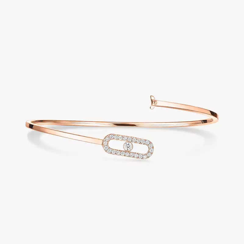 Bracelet For Her Pink Gold Diamond Jonc Flex Move Uno Pavé 11134-PG
