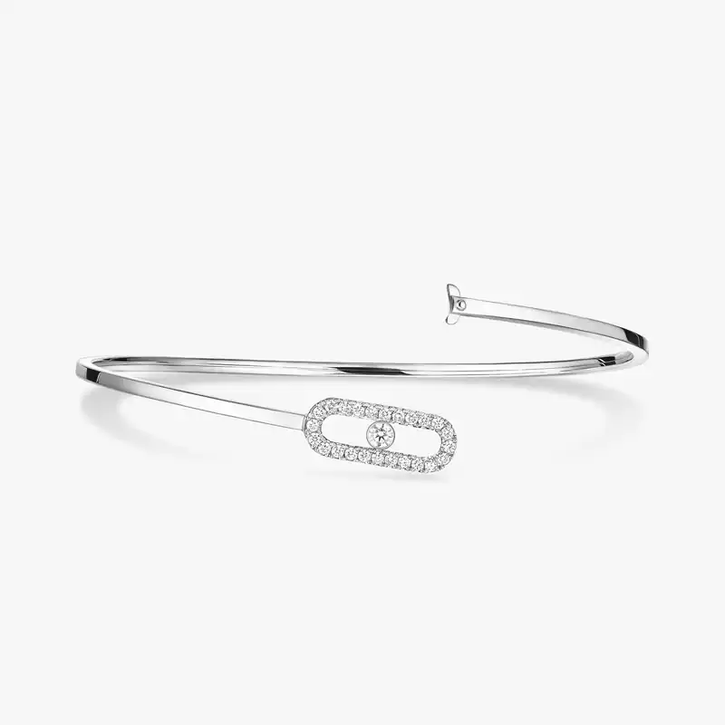 Bracelet Femme Or Blanc Diamant Jonc Flex Move Uno Pavé 11134-WG