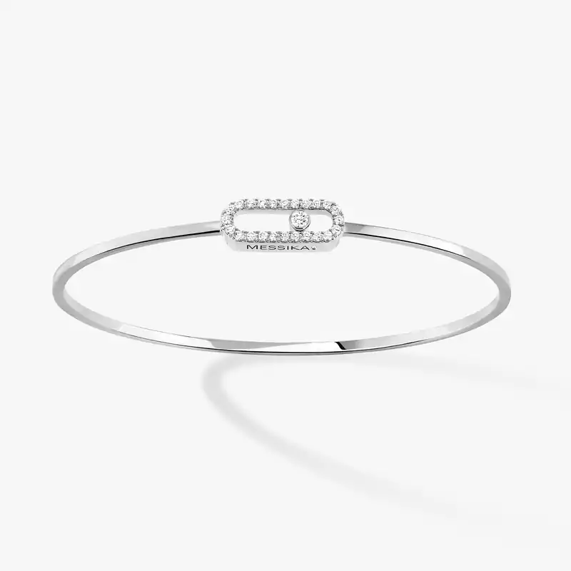 Bracelet Femme Or Blanc Diamant Jonc Flex Move Uno Pavé MM 12057-WG
