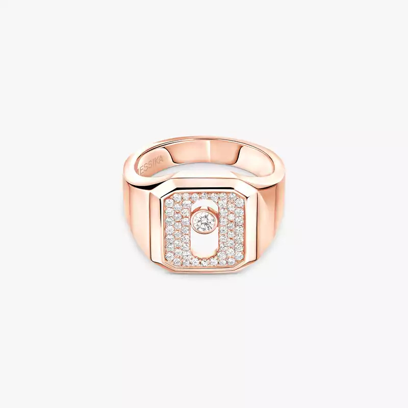 Bague Mixte Or Rose Diamant Chevalière Move Joaillerie Pavée 13654-PG