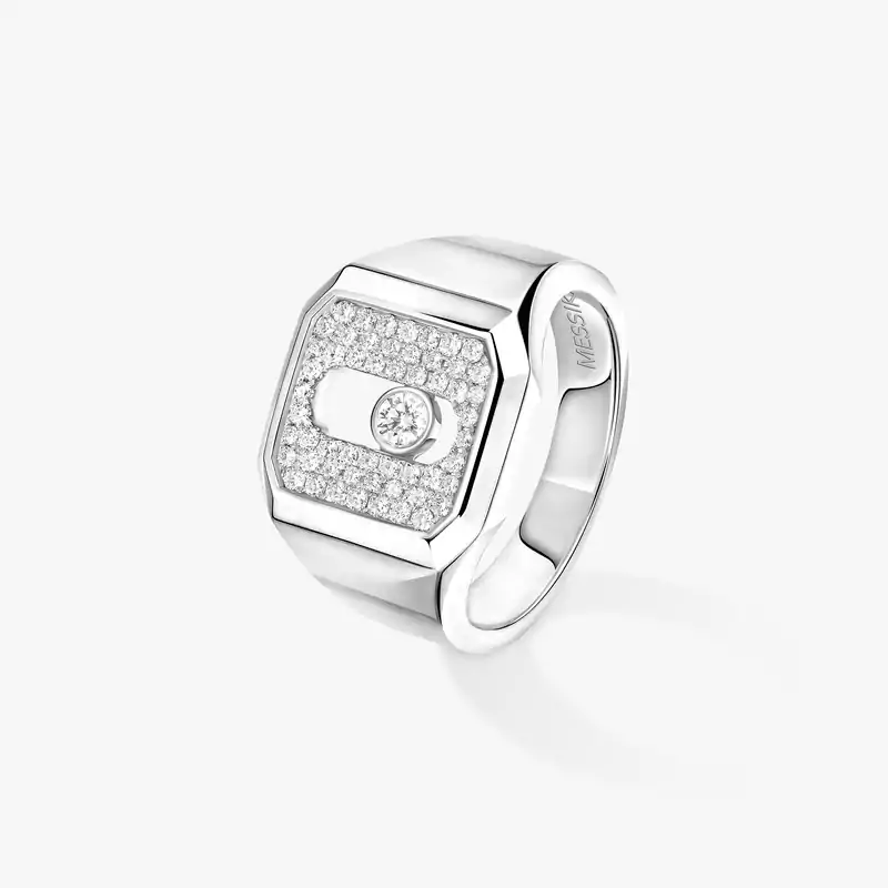 Move Joaillerie Pavé Signet Ring White Gold Mixed Diamond Ring 13654-WG