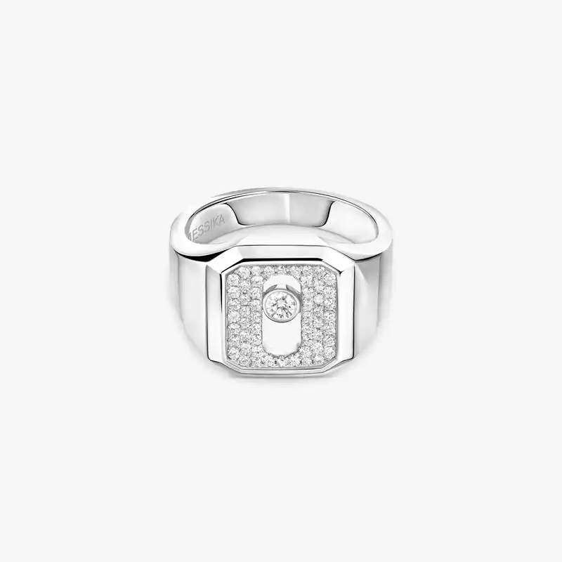 Move Joaillerie Pavé Signet Ring White Gold Mixed Diamond Ring 13654-WG