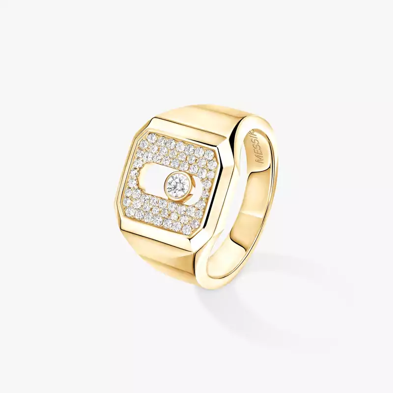Move Joaillerie Pavé Signet Ring Yellow Gold Mixed Diamond Ring 13654-YG