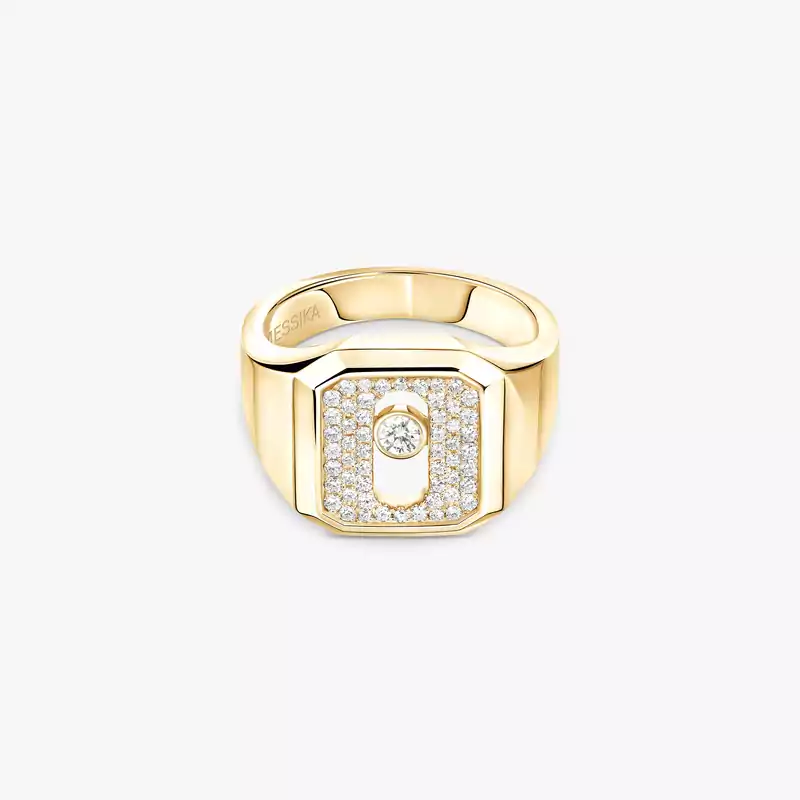 Move Joaillerie Pavé Signet Ring Yellow Gold Mixed Diamond Ring 13654-YG