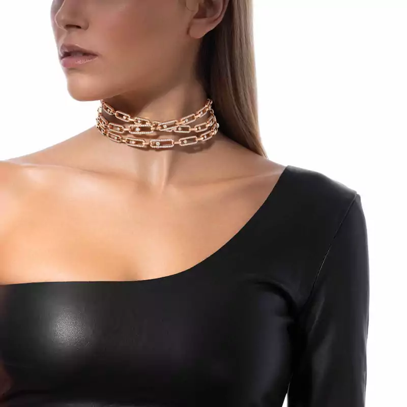 Necklace Mixed Pink Gold Diamond Move Link 3-row 14437-PG