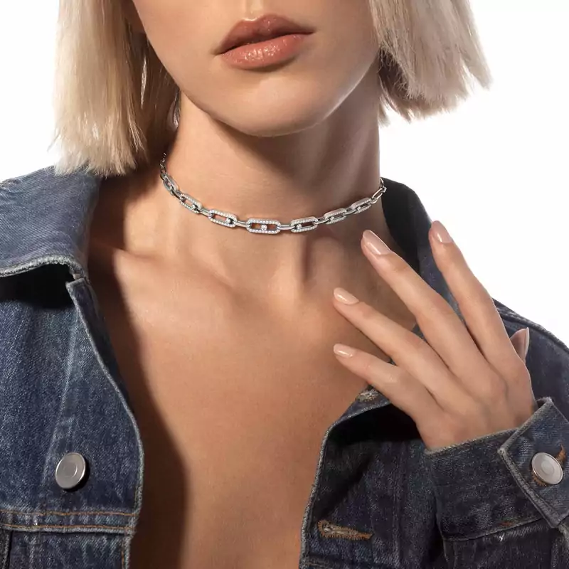 Collana Donna Oro bianco Diamante Choker Move Link Molteplici 12010-WG
