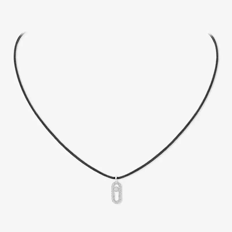 Messika CARE(S) Black Cord Pavé Necklace White Gold For Her Diamond Necklace 14142-WG
