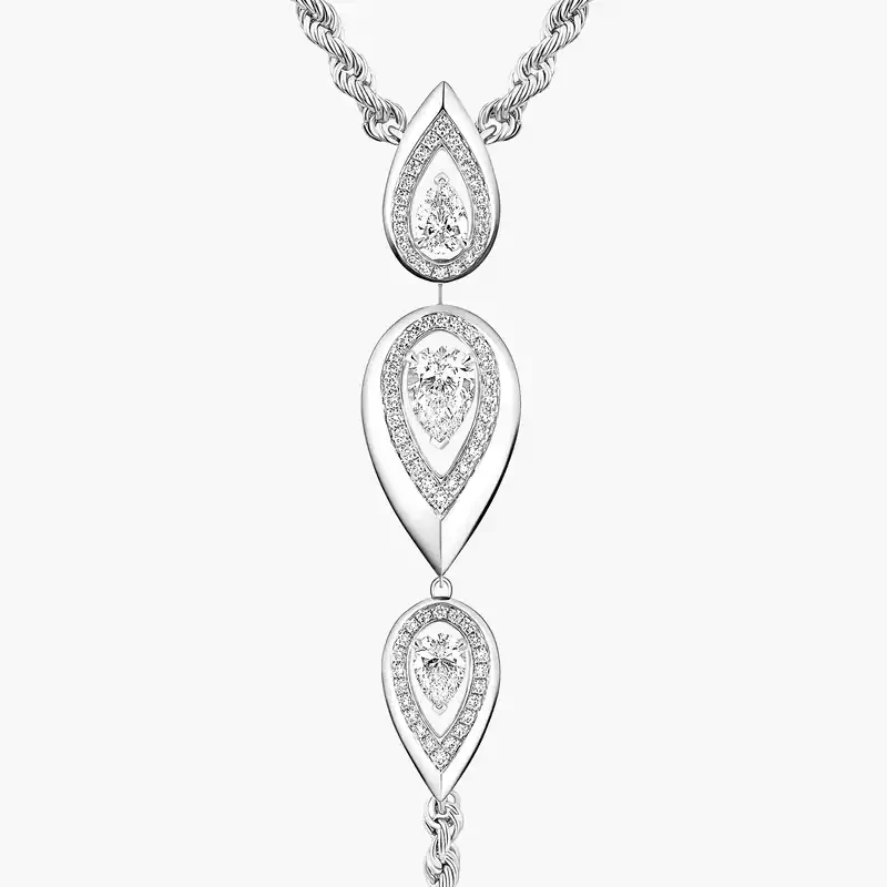 Collier Femme Or Blanc Diamant Fiery Cravate 13793-WG