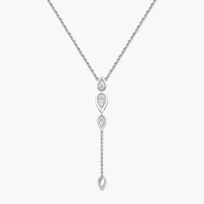 Collier Femme Or Blanc Diamant Fiery Cravate 13793-WG