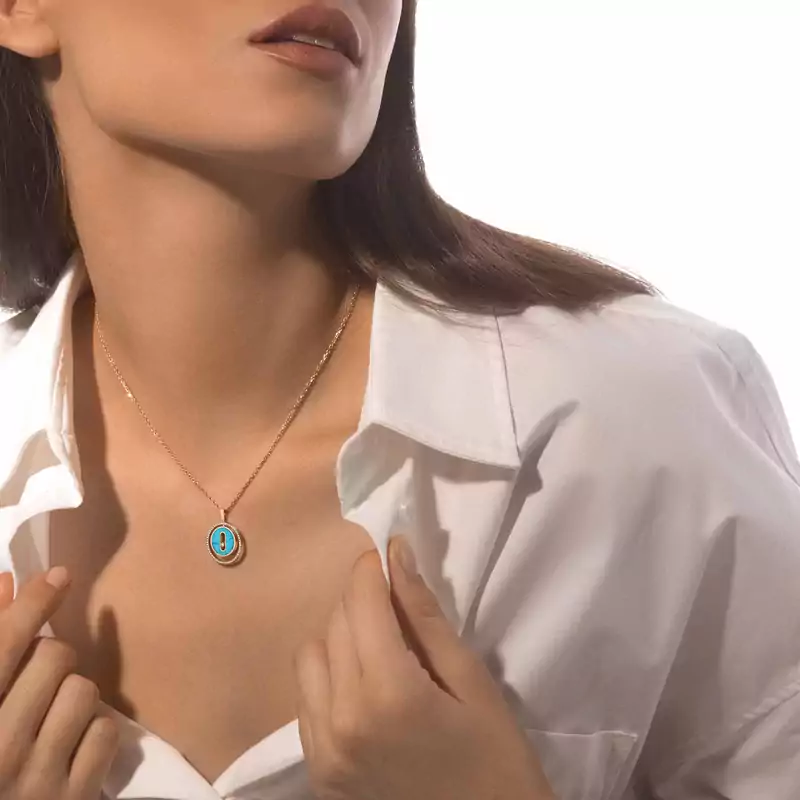 Turquoise Lucky Move SM Necklace Pink Gold For Her Diamond Necklace 11649-PG
