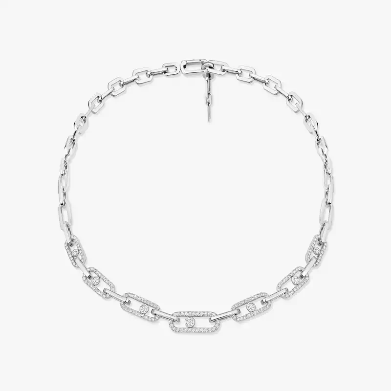 Collier Femme Or Blanc Diamant Move Link Pavé 14042-WG