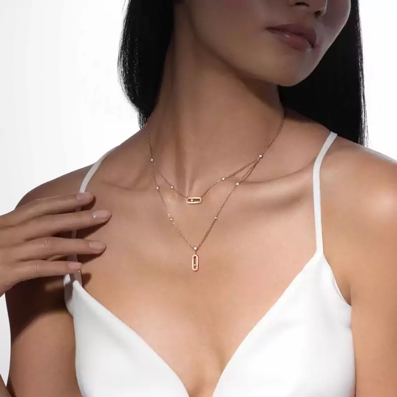 Move Uno 2 Rows  Pink Gold For Her Diamond Necklace 08852-PG