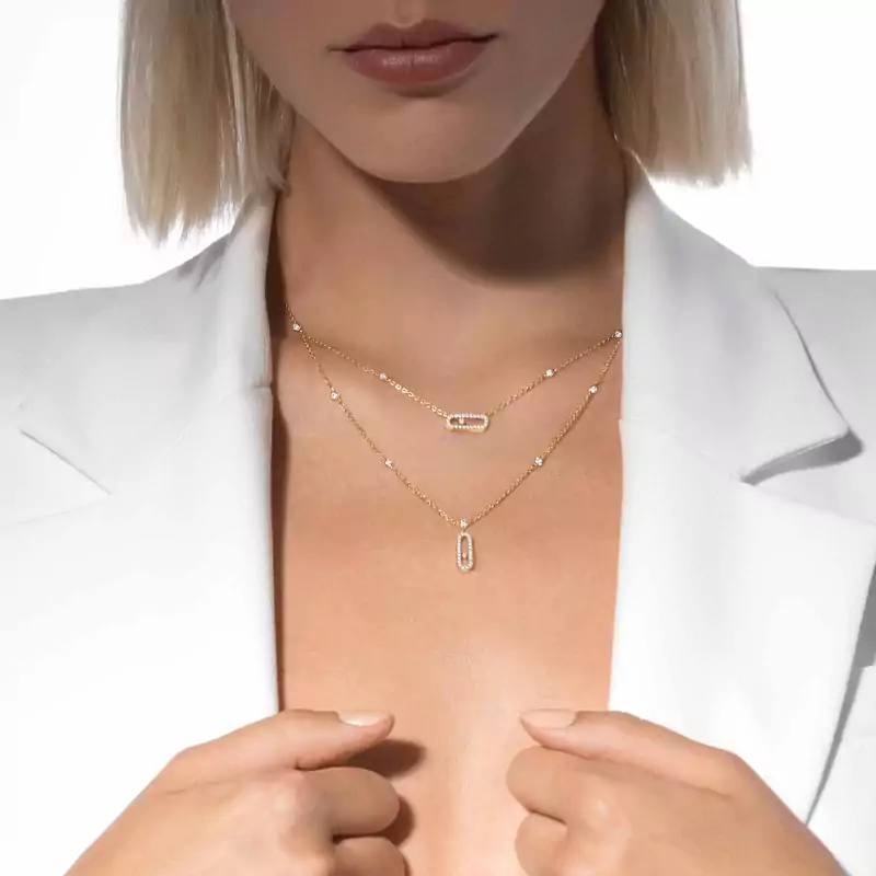 Move Uno 2 Rows Pavé  Yellow Gold For Her Diamond Necklace 07174-YG