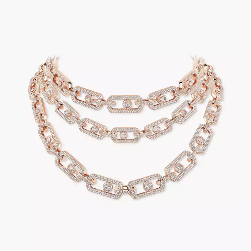 Collier Femme Or Rose Diamant So Move 3 rangs Pavé 13751-PG