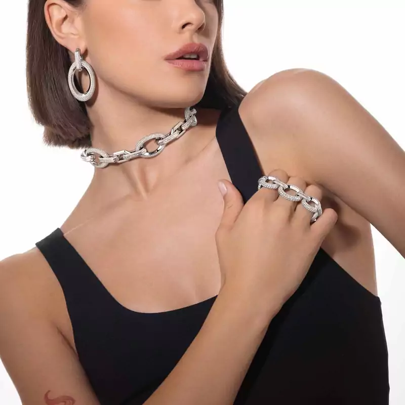 Groove Choker White Gold For Her Diamond Necklace 14036-WG