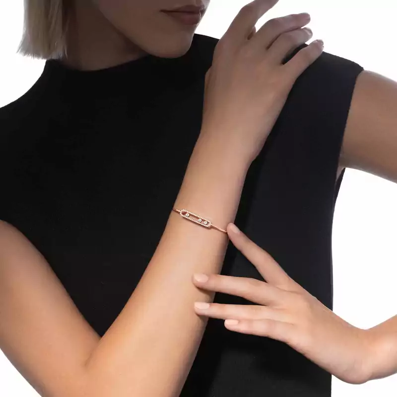 Move Pavé Thin Pink Gold For Her Diamond Bracelet 05032-PG