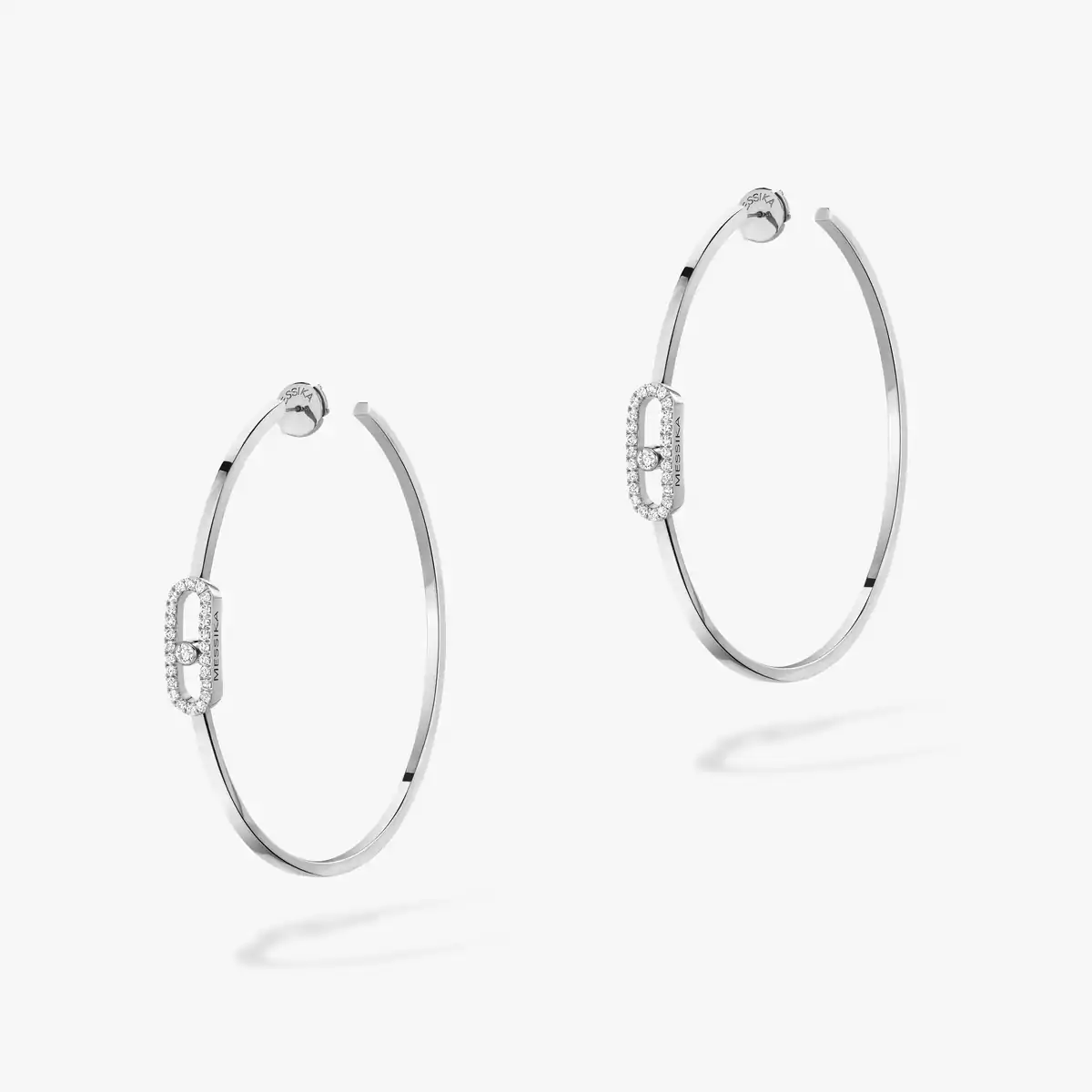Boucles D'oreilles Créoles Grandes Anneaux Argentées à Effet Diamant - Bijou Fantaisie N°287