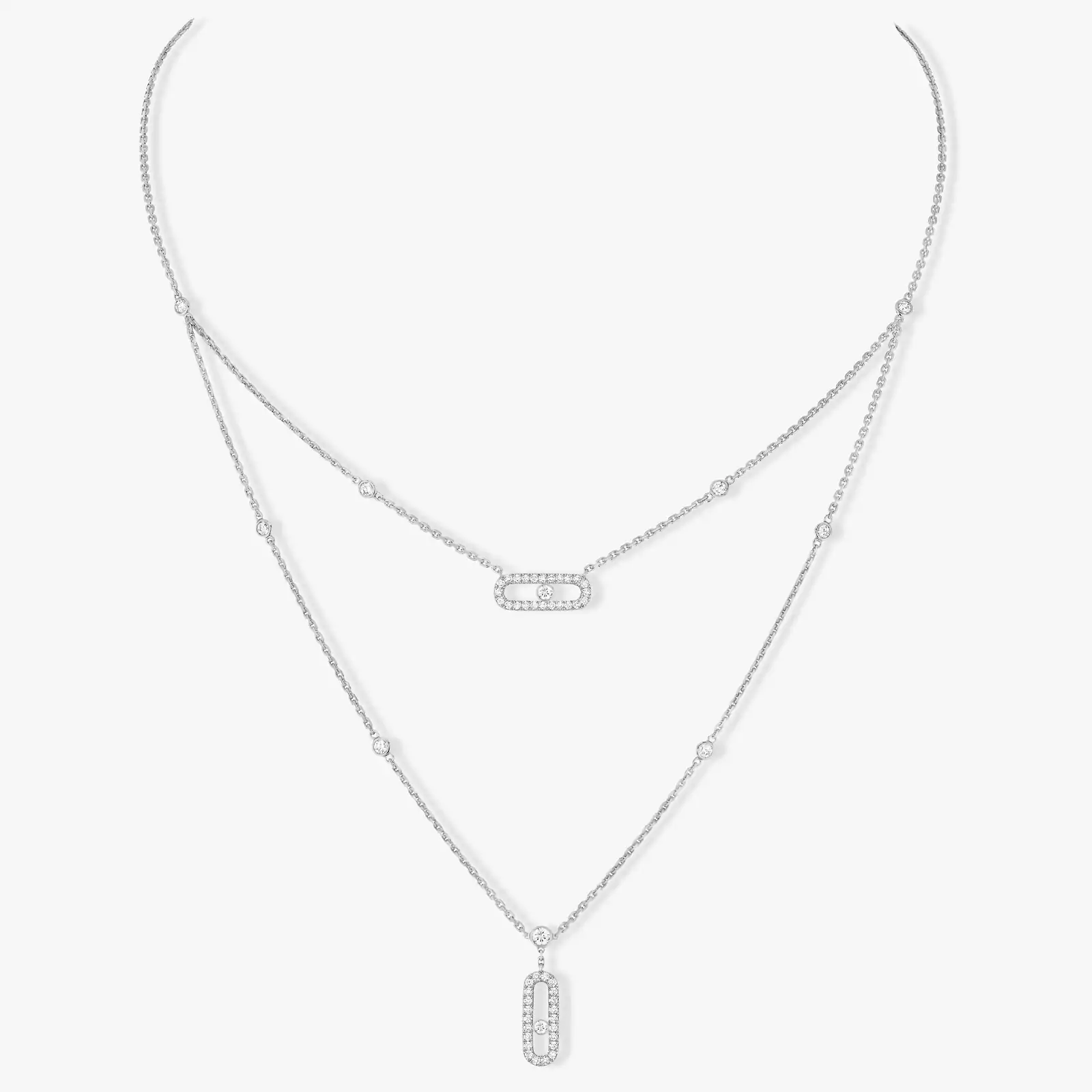 Necklace For Her White Gold Diamond Move Uno 2 Rows Pavé  07174-WG