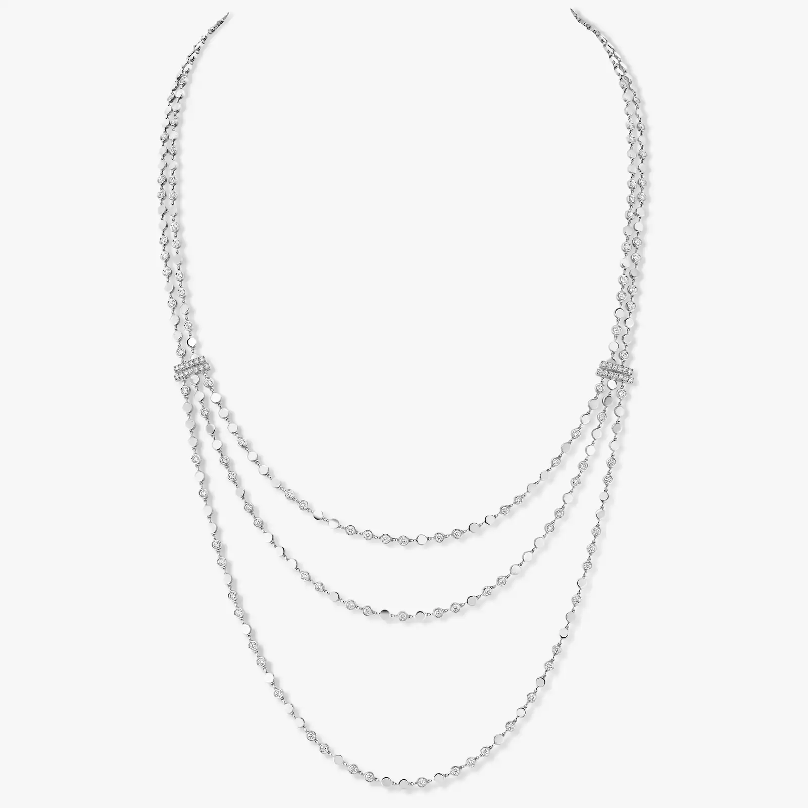 Collar Mujer Oro blanco Diamante Collar largo D-Vibes Multicadenas 12435-WG