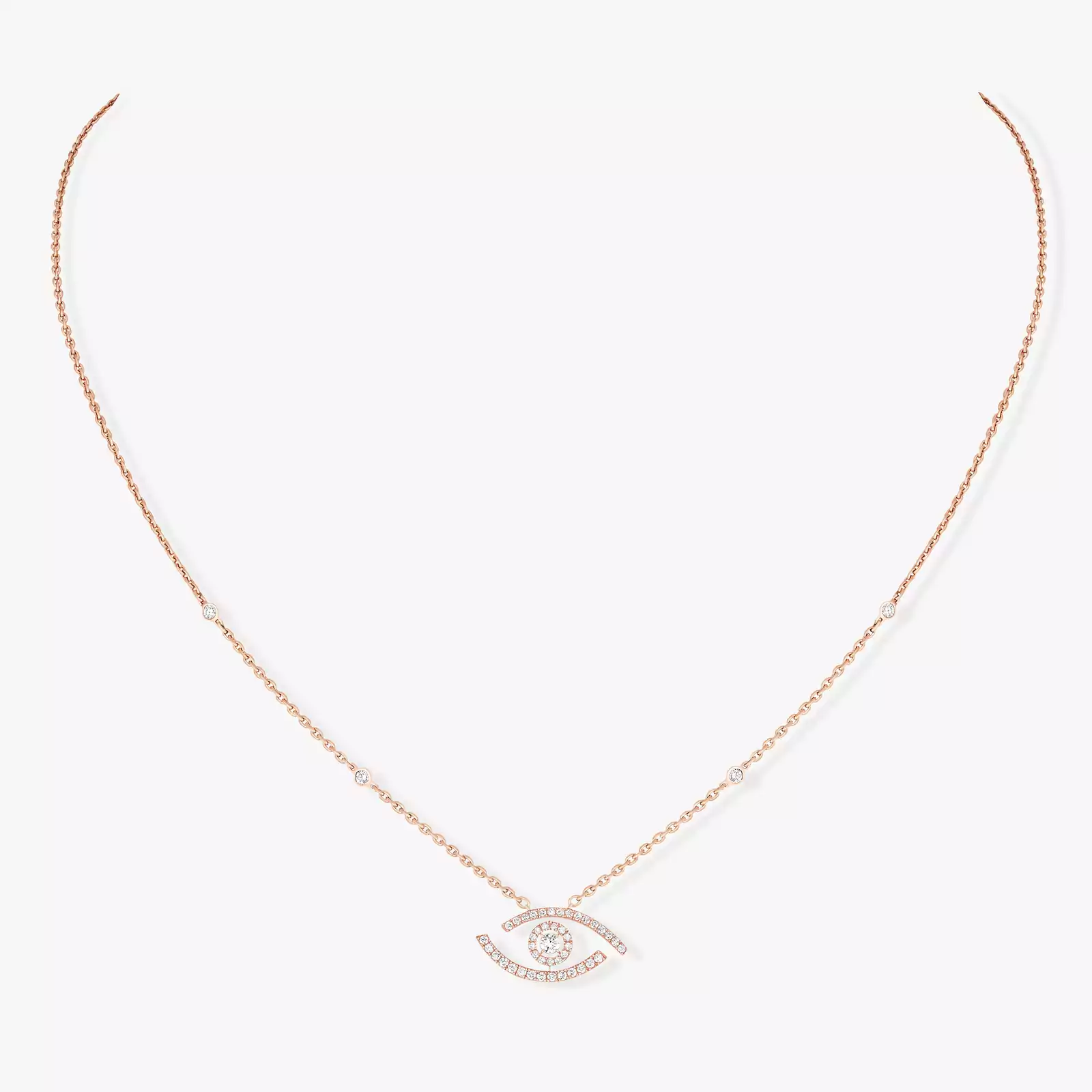 Necklace For Her Pink Gold Diamond Lucky Eye Pavé 07525-PG
