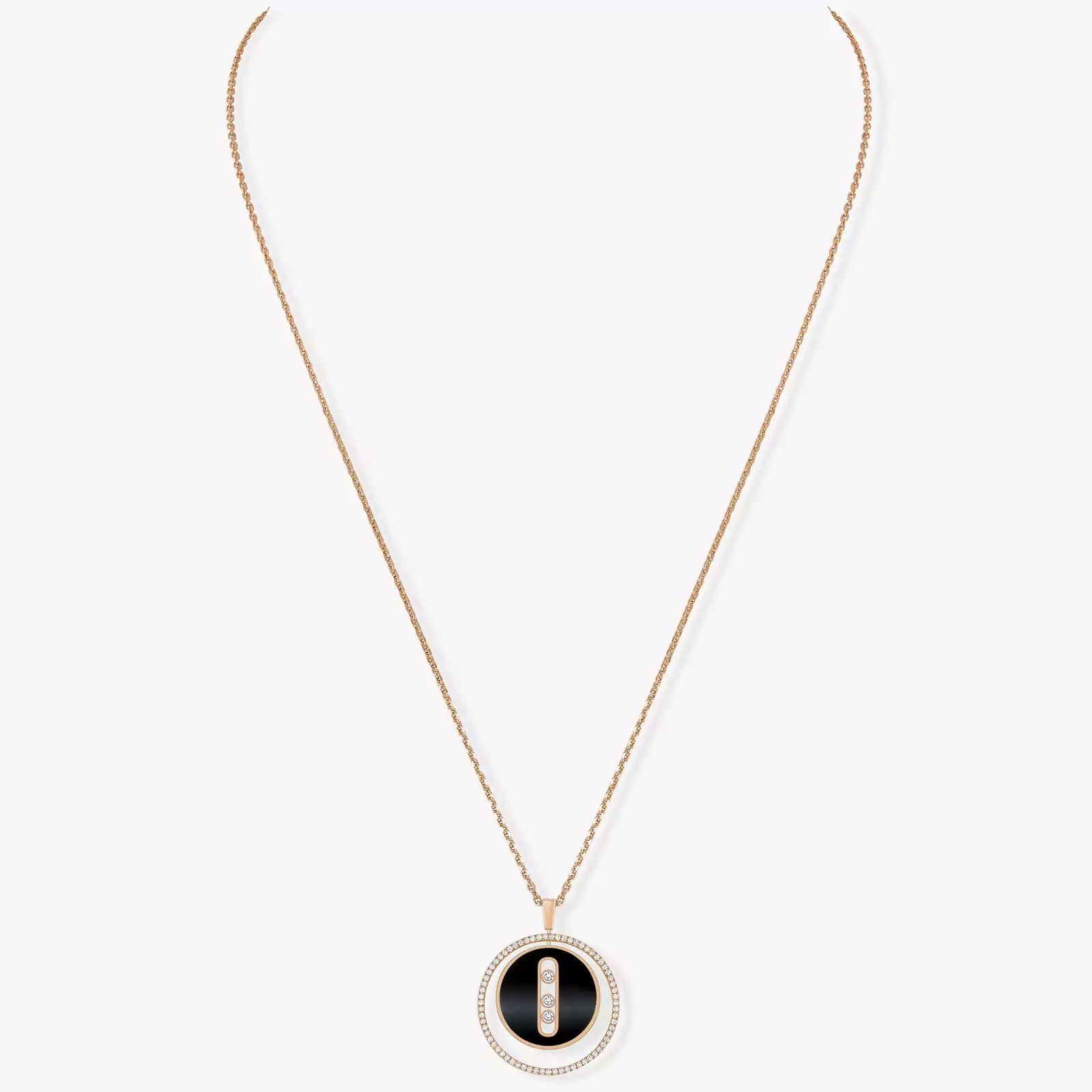 Collier Femme Or Rose Diamant Lucky Move MM Onyx Or Rose 10838-PG